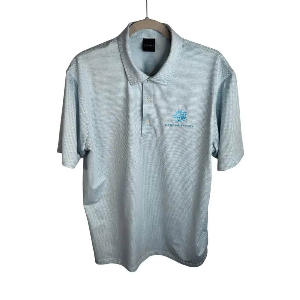 Dunning Golf Polo Shirt Men's Large Blue White Gingham‎ Embroidered